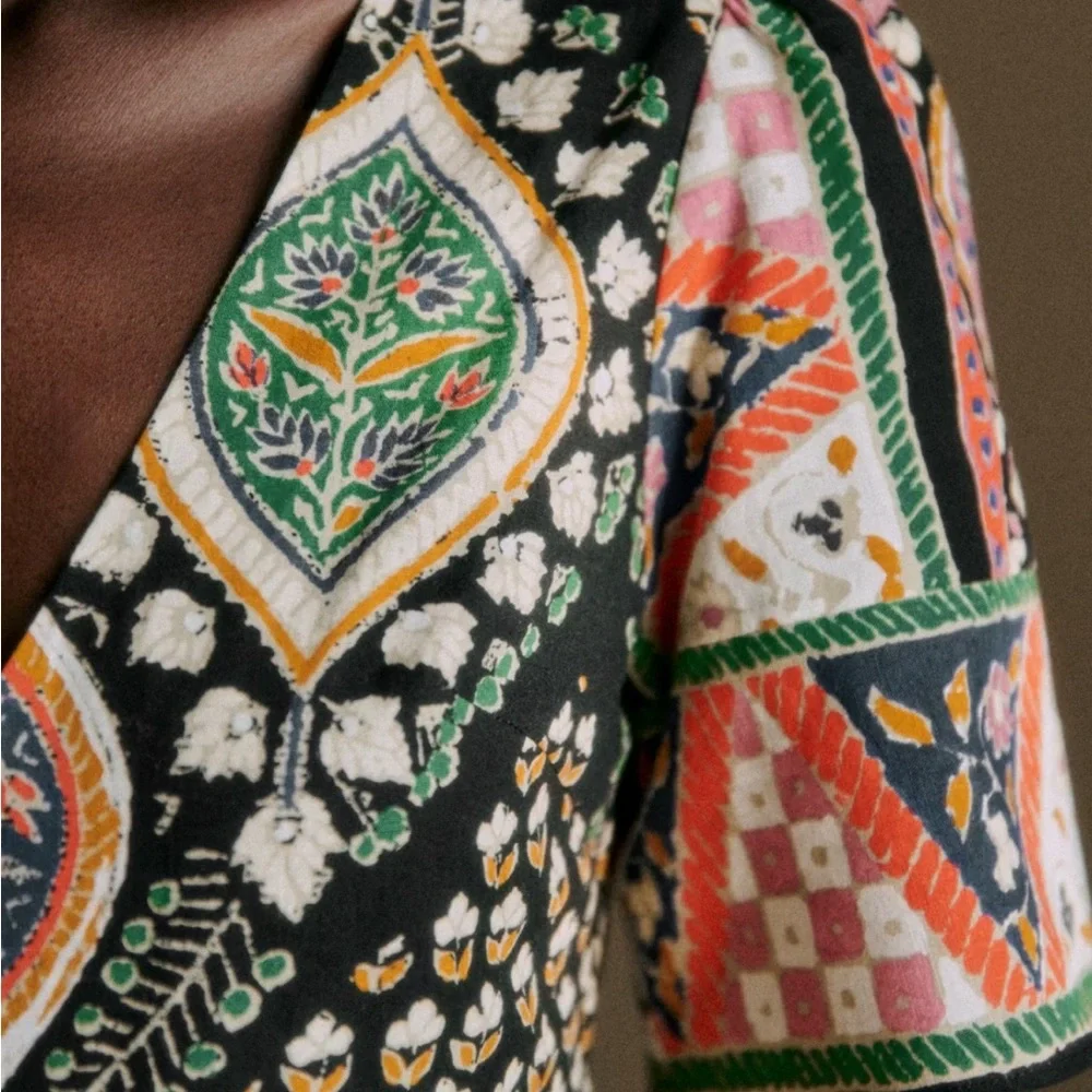 Sezane Black Multicolor Geometric Paisley Midi Dress - Picture 3 of 8